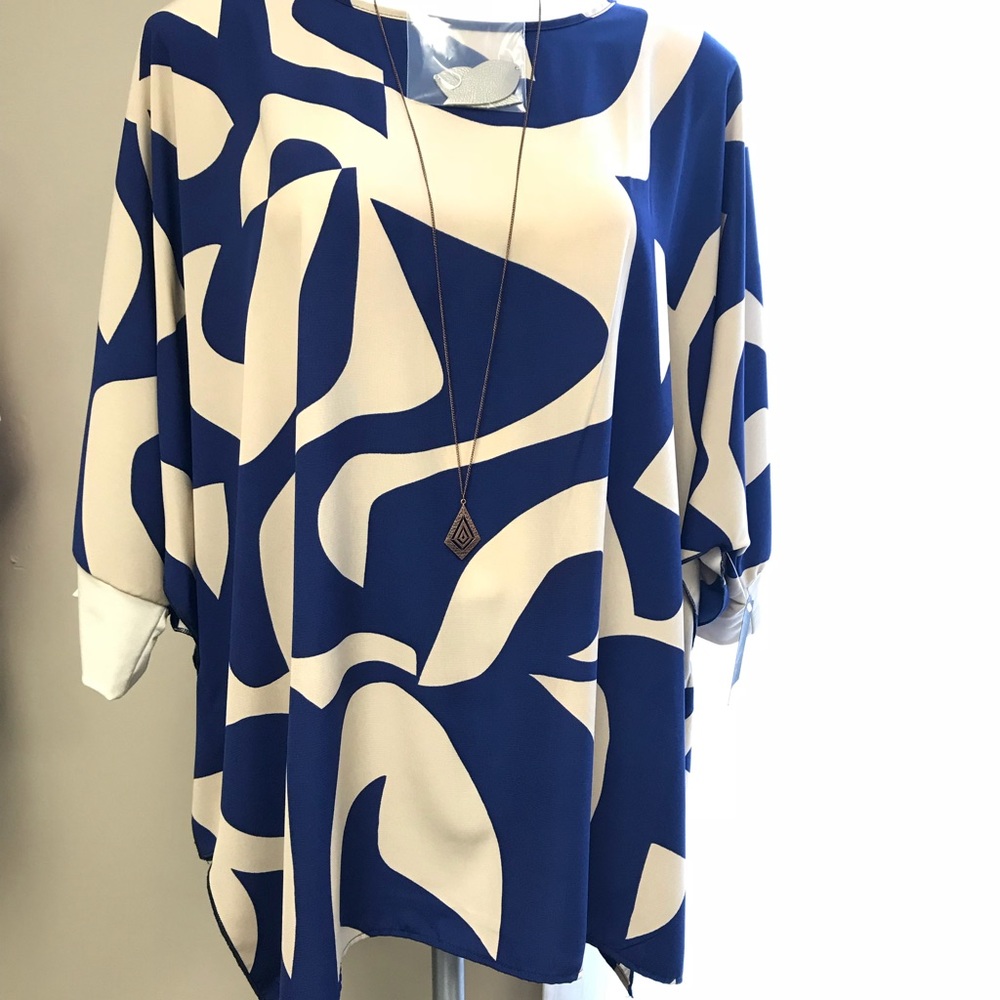 Blue and Tan Blouse